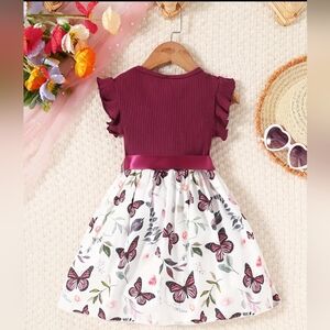 NWT Girls Burgundy and White Butterfly Dress